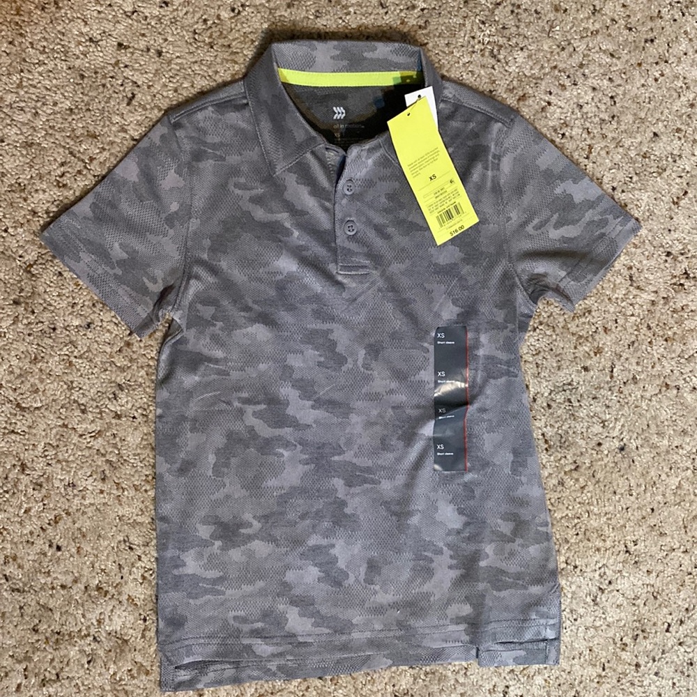 All In Motion Boys XS Grey Digi Camo Gray Short Sleeve Polo. Brand new with tags